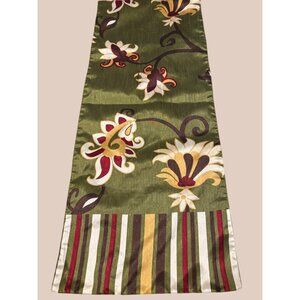 Pier 1 Imports‎ Table Runner 14" x 72" Olive Green With Floral Design